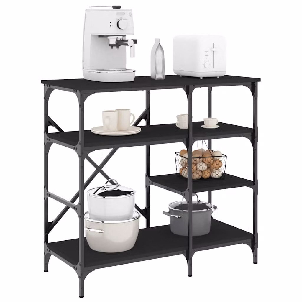 Carrello da cucina vidaXL in stile industriale nero con legno multistrato e metallo L 90 cm, P 40 cm, H 84 cm