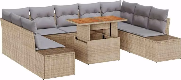 Set Divano da Giardino 10 pcs Beige Poly Rattan