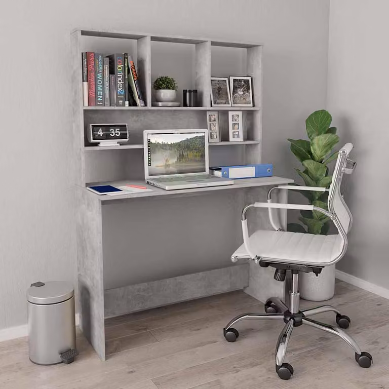 Scrivania con mensole vidaXL in legno multistrato, colore grigio, L 110 x P 45 x H 157 cm