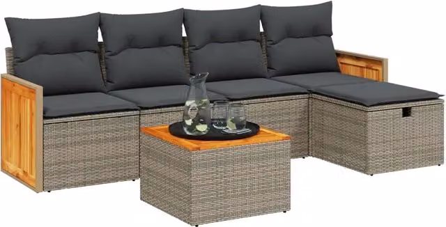 Set Divano da Giardino 6 pz | Set Salotto da Giardino con Cuscini Grigio in Polyrattan