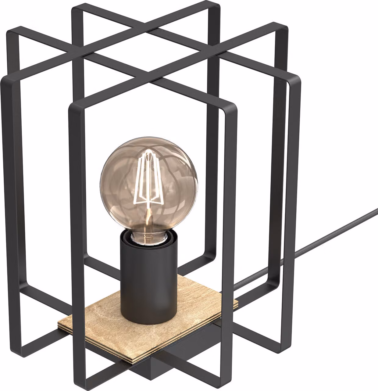 Lampada da tavolo industriale nera con base in legno Kortez 1xE27 15W Luminex
