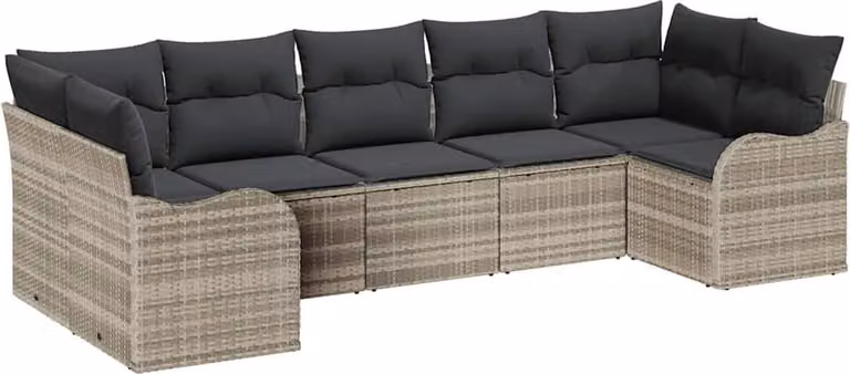 Set Divano da Giardino 7 pcs Grigio chiaro Poly Rattan