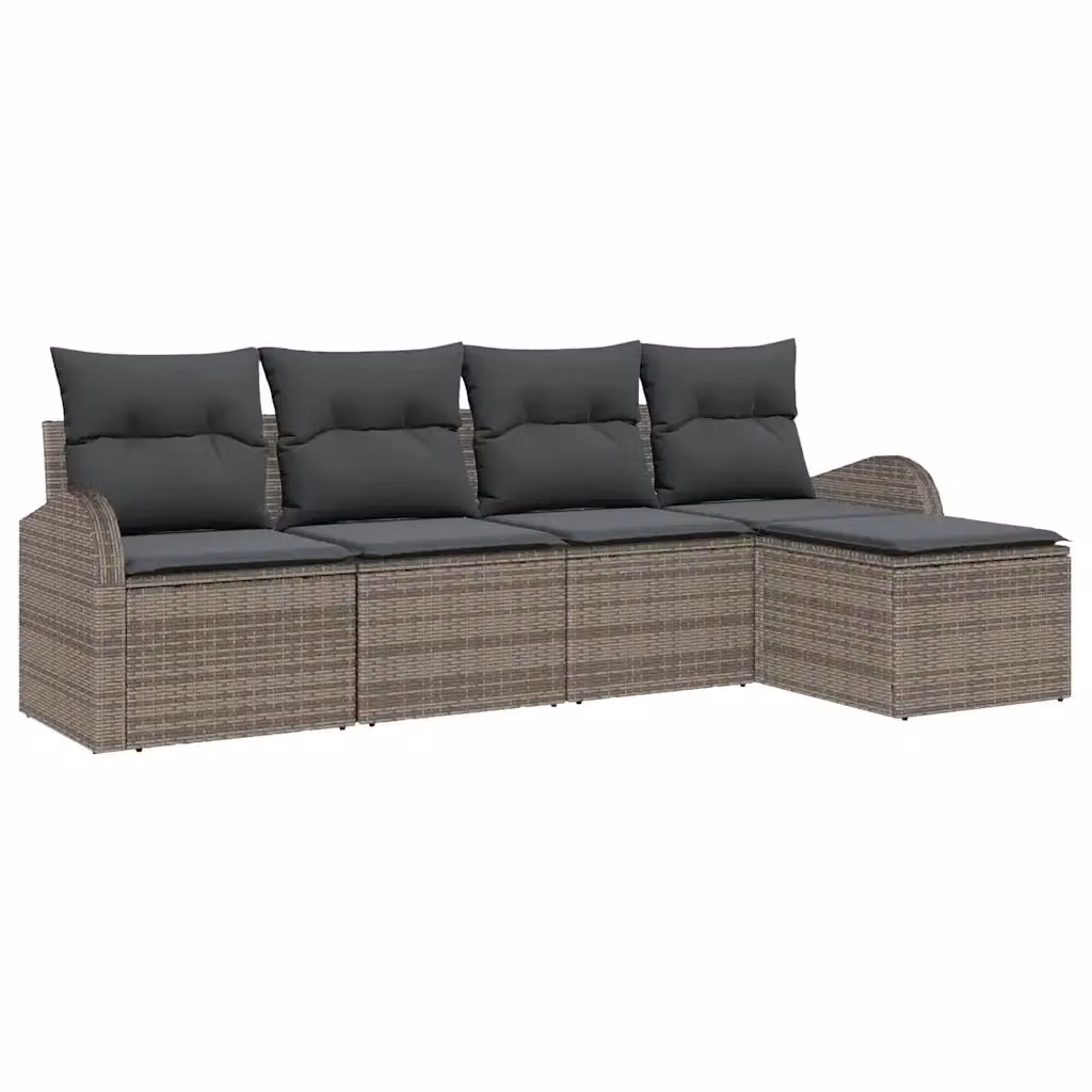 Set di divani da giardino vidaXL a forma di L in rattan grigio con cuscini e pouf – 2