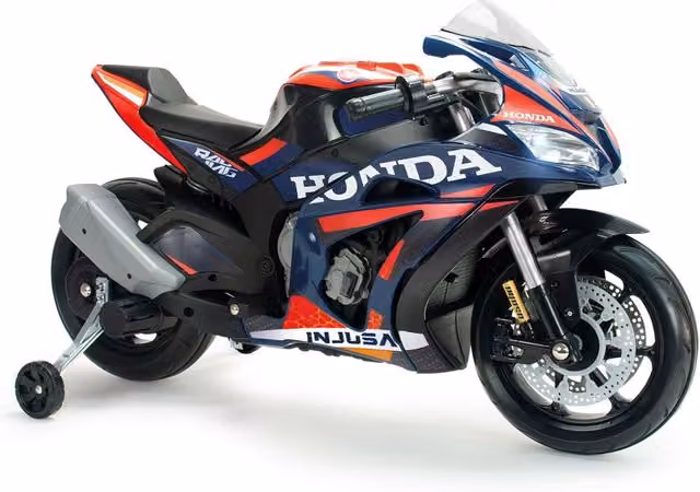 Moto Elettrica Honda Competición 12V per Bambini con Luci e Suoni Blu