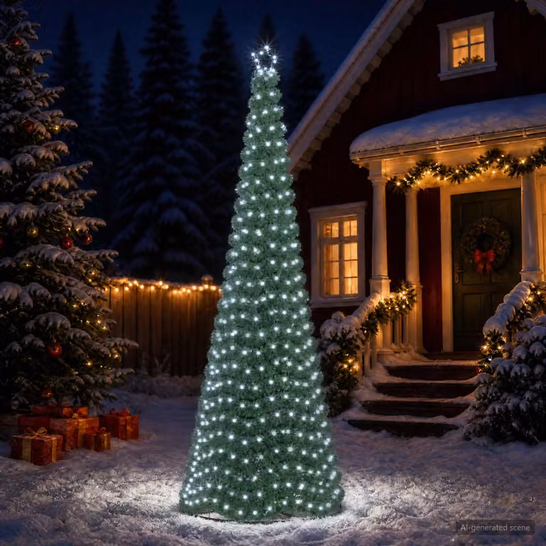 vidaXL Albero di Natale in tinsel con luci LED e base EKENAS 300 cm