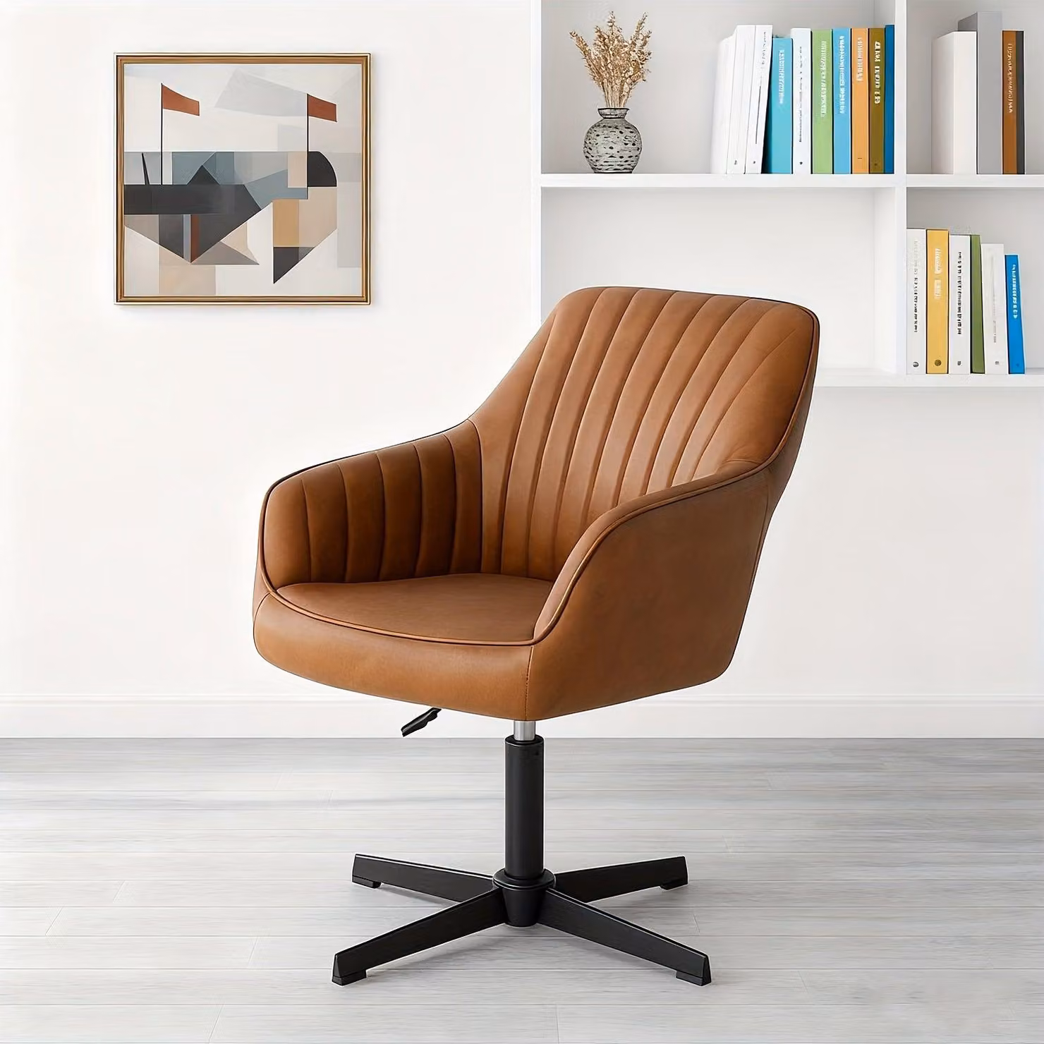 Sedia da ufficio – Sedia ergonomica per scrivania con supporto lombare – Regolabile in altezza e girevole – Marrone