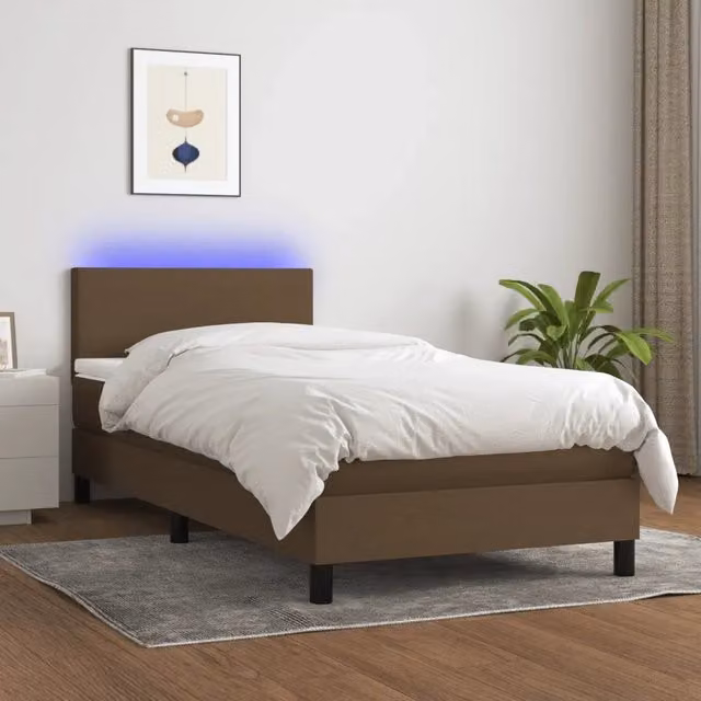 Letto a Molle Materasso e LED-Struttura Letto con Materasso Marrone Scuro 100x200 cm Tessuto 674979