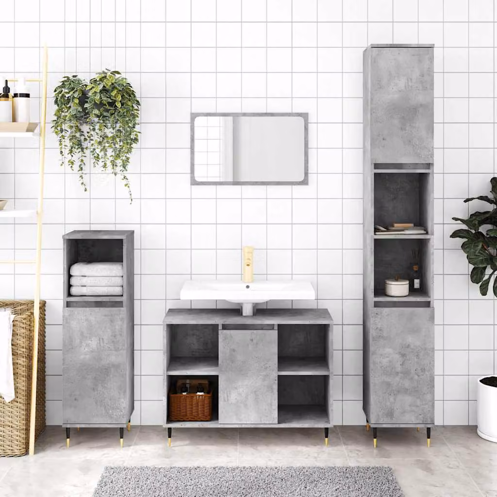 Armadietto da bagno vidaXL in stile industriale grigio con ante a battente e ripiani interni, L/P/H: 30 x 30 x 100 cm