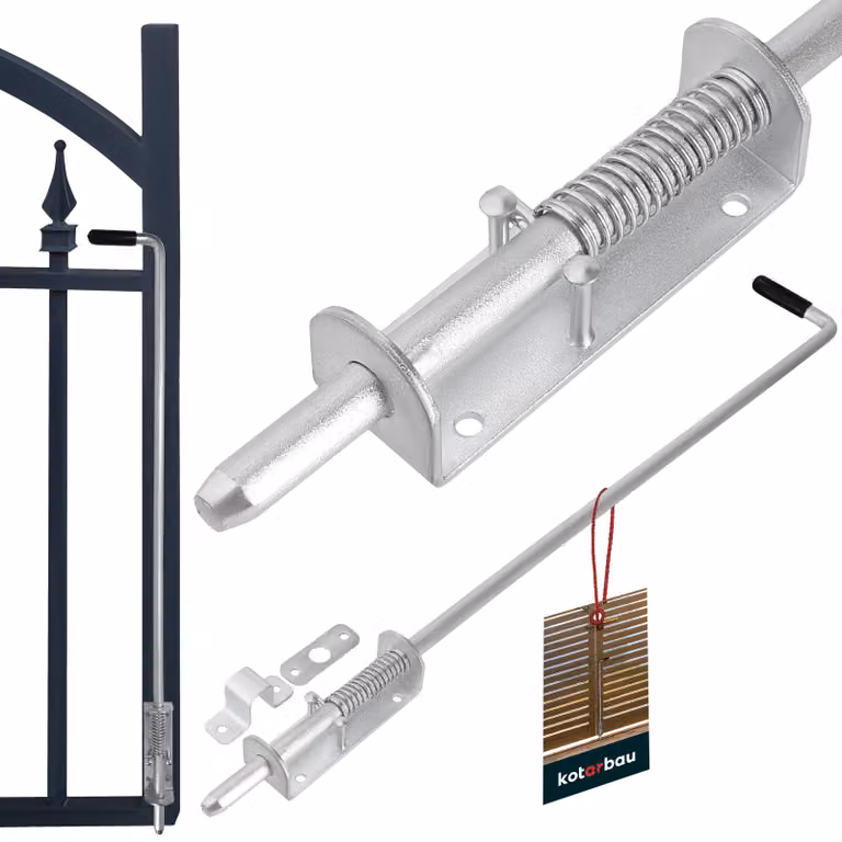 KOTARBAU® Chiavistello per Porta Catenaccio Chiavistello per Cancello Acciaio Zincato 800mm Argentomanico in Gomma Serratura Sicura