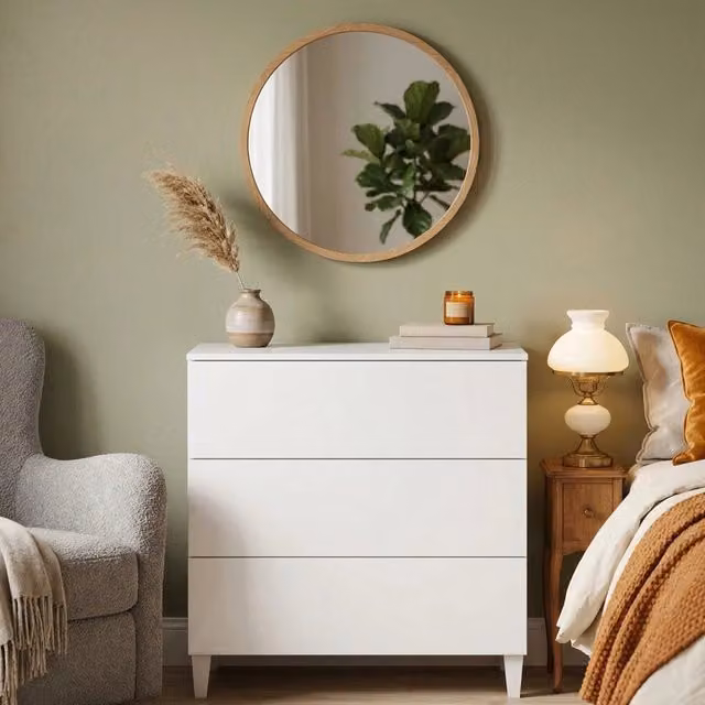 Cassettiera Acetate DMORA con 3 cassetti per camera da letto, stile moderno, Bianco, L: 80 cm, P: 40 cm, H: 80 cm