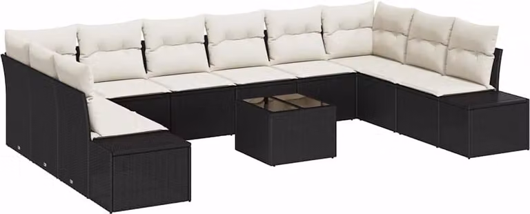 Set Divano da Giardino con cuscino 11 pcs Nero polyrattan