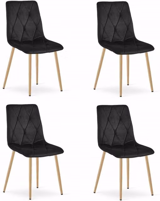 Set di 4 sedie Valora TYRA in velluto nero con gambe in legno e metallo per la tua cucina