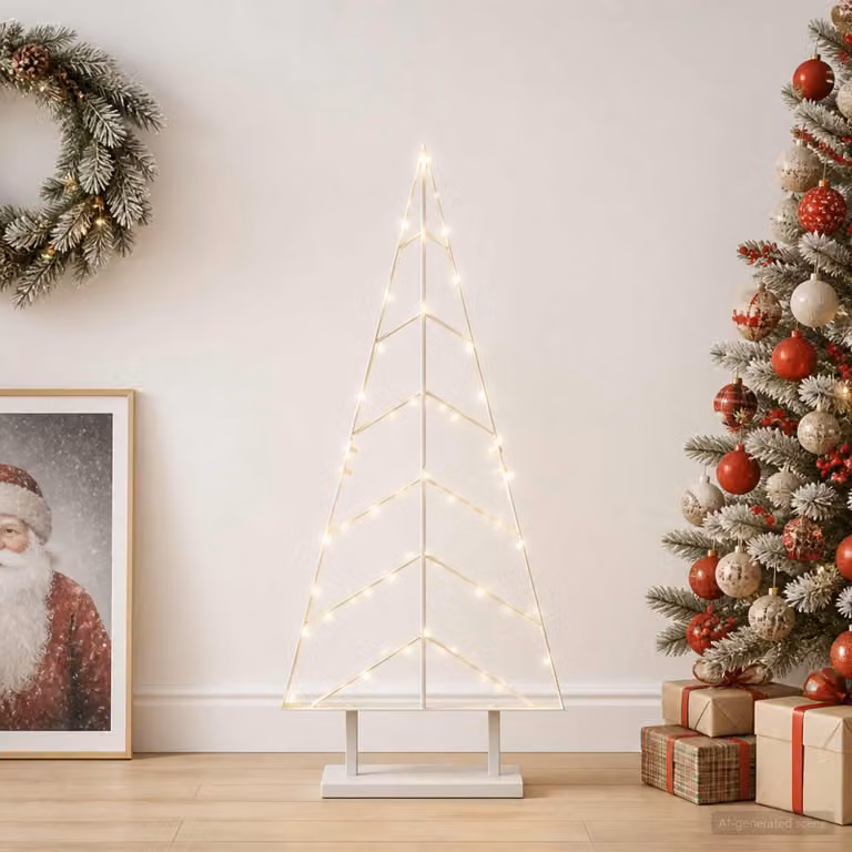 Albero di Natale moderno in metallo vidaXL KUOPIO bianco con supporto, Altezza: 90 cm