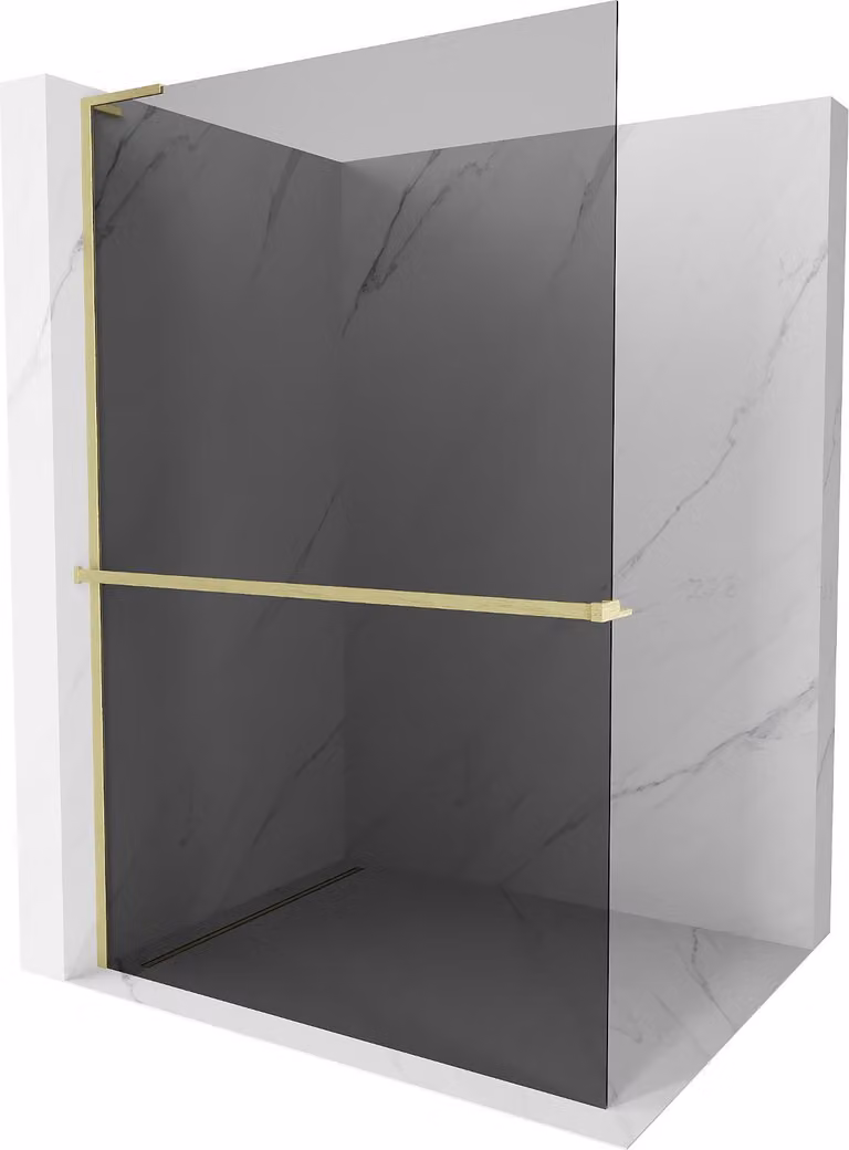 Mexen Kioto+ L Parete doccia con mensola Walk-in 120 x 200 cm, grafite, oro spazzolato - 800-120-123-55-40