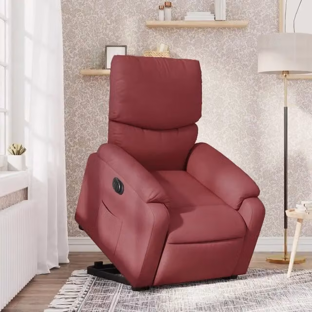 Poltrona Alzapersona Reclinabile Elettrica vidaXL con Braccioli in Tessuto Rosso per Senior