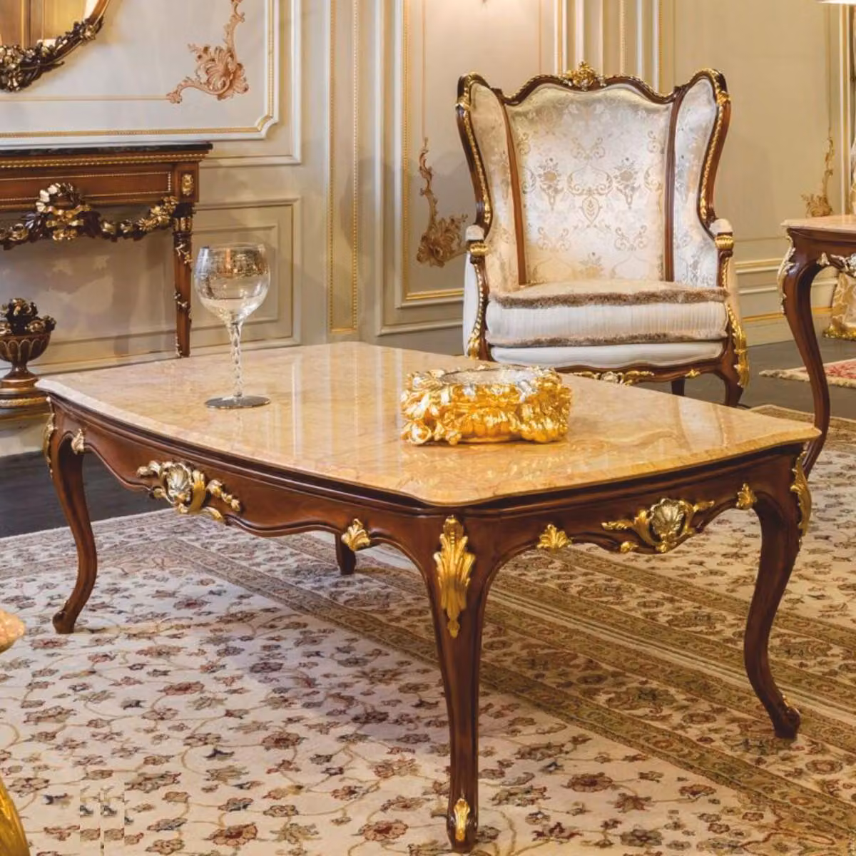 Casa Padrino tavolino barocco beige / marrone scuro / oro 146 cm - Italy