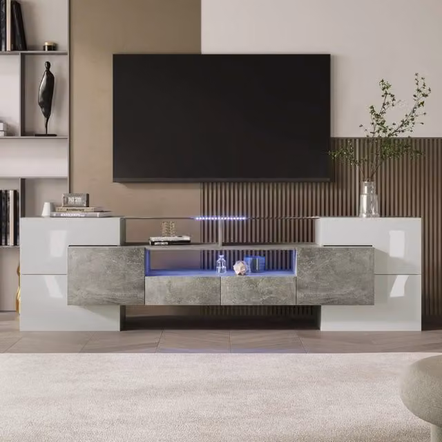 Mobile TV moderno 200 cm con LED; 6 ante; 2 cassetti e 3 vani; grigio in MDF