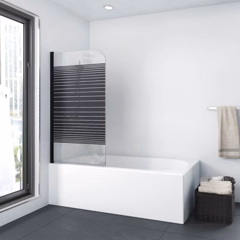 MARWELL Black Lines schermo pieghevole per vasca da bagno 75 x 140 cm - schermo doccia pieghevole per vasca da bagno in 1 pezzo in nero opaco