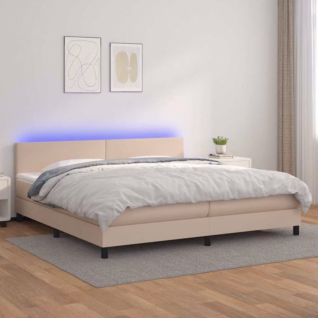 Letto con giroletto, materasso a molle e illuminazione LED vidaXL, colore cappuccino, L 200 cm x P 200 cm