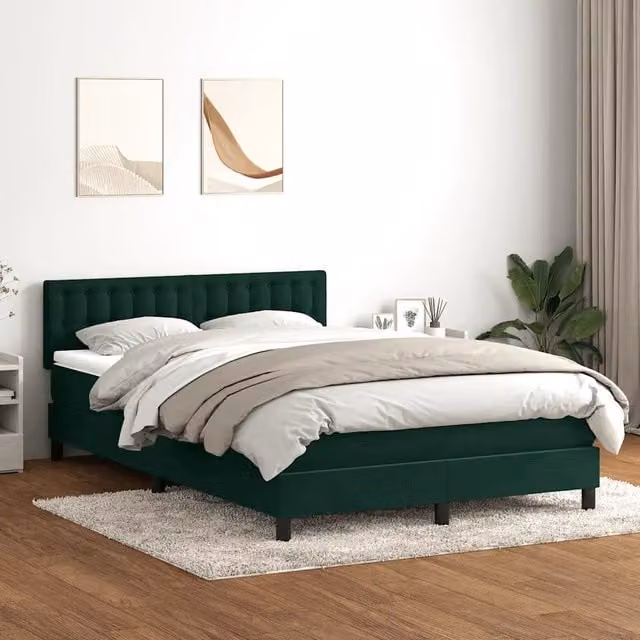 Letto con Giroletto a Molle e Materasso Ibrido vidaXL in Velluto Verde e Bianco L/P/H: 160 x 220 x 223 cm – 1