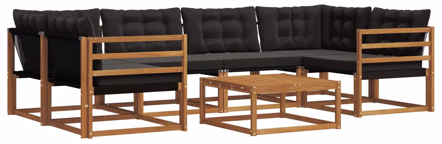 vidaXL Set da salotto da esterno, 7 pezzi, colore naturale e nero