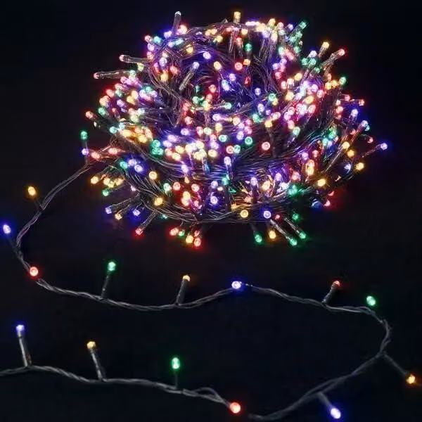 Catena luminosa a LED, 5 metri, RGBY, alimentata a batteria (3 batterie AA)