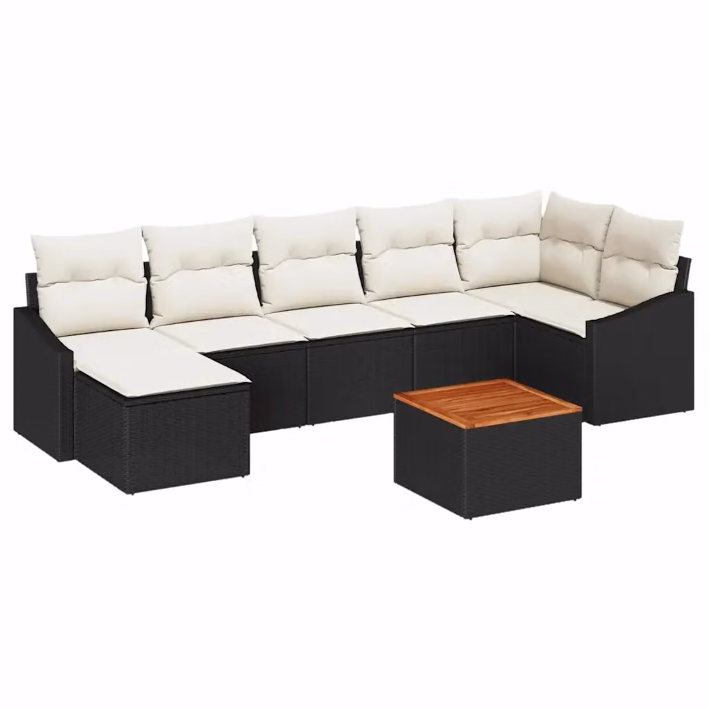 Set Divano da Giardino vidaXL 8 Pezzi Moderno a Forma di L con Cuscini, Tavolino e Pouf, Nero e Beige – 2