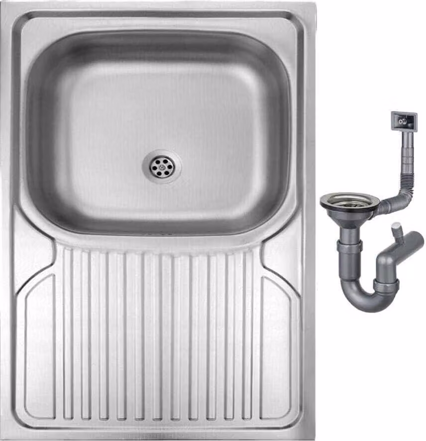 Lavello da cucina in acciaio satinato 80x60 cm con sgocciolatoio e sifone, facile da installare