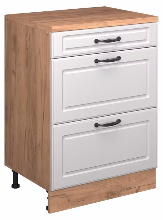 Mobile cucina sottotetto Vicco R-Line Bianco rustico 60 cm senza inclinazione con 3 cassetti, Model 61722