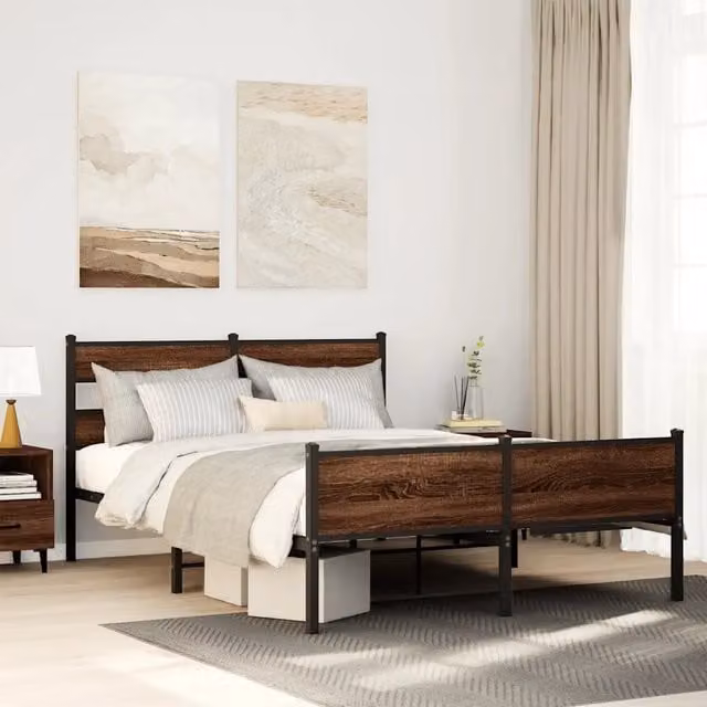 Giroletto senza materasso vidaXL in rovere marrone con struttura in metallo e doghe fisse L/P: 150 x 200 cm