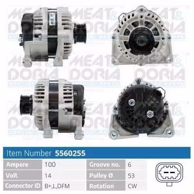 MEAT & DORIA 5560255 Alternatore 100 A 14 V per OPEL Astra J Sports Tourer (P10), ASTRA J ZAFIRA TOURER C (P12) e CHEVROLET CRUZE