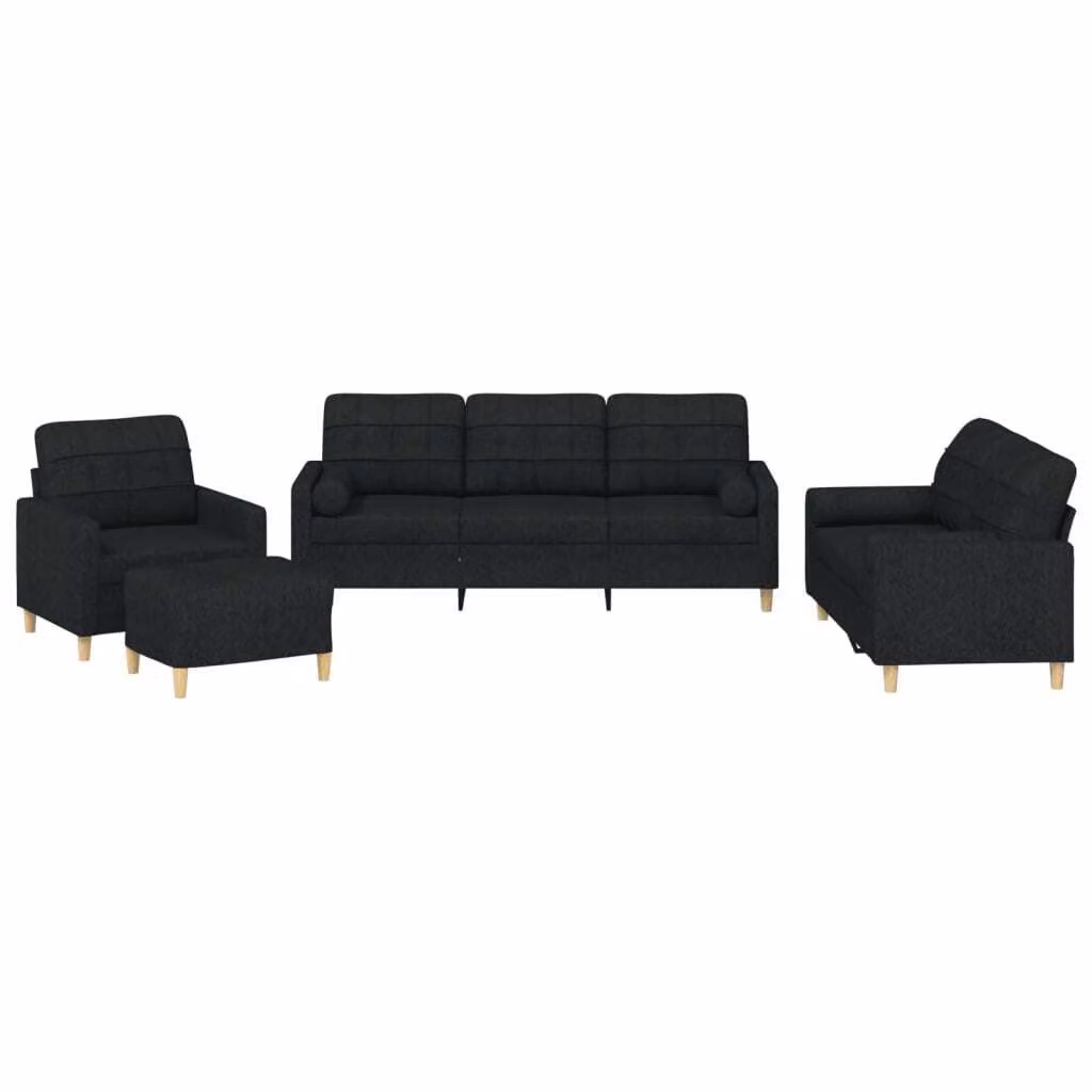 Set Divani 4 pz con Cuscini Nero in Tessuto