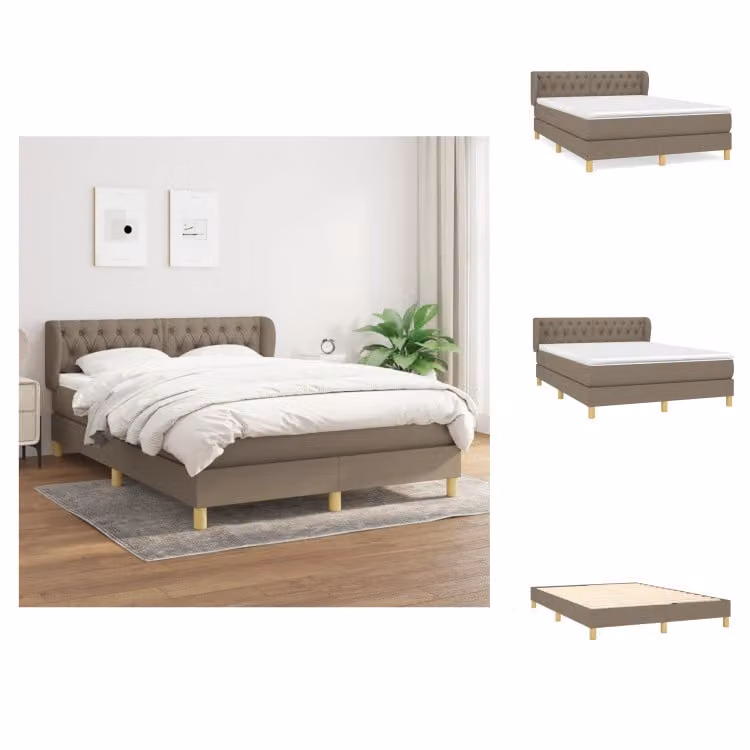 vidaXL Letto a molle con materasso in tessuto taupe 140x190 cm - Letti e strutture letto