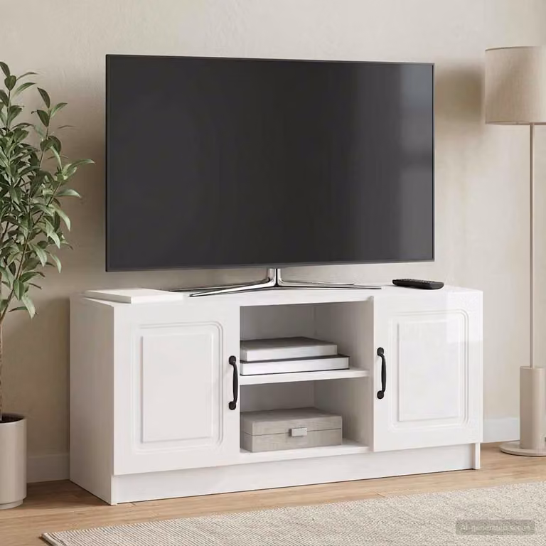Mobile TV vidaXL Bianco Lucido in Legno e Metallo L: 102 cm, P: 34,5 cm, H: 47 cm