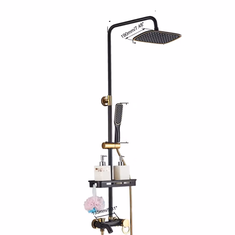Set completo per rubinetteria da bagno, nero e oro, con soffione doccia da 8 pollici, altezza regolabile. /h3 div ul li Nero e oro /ul /div
