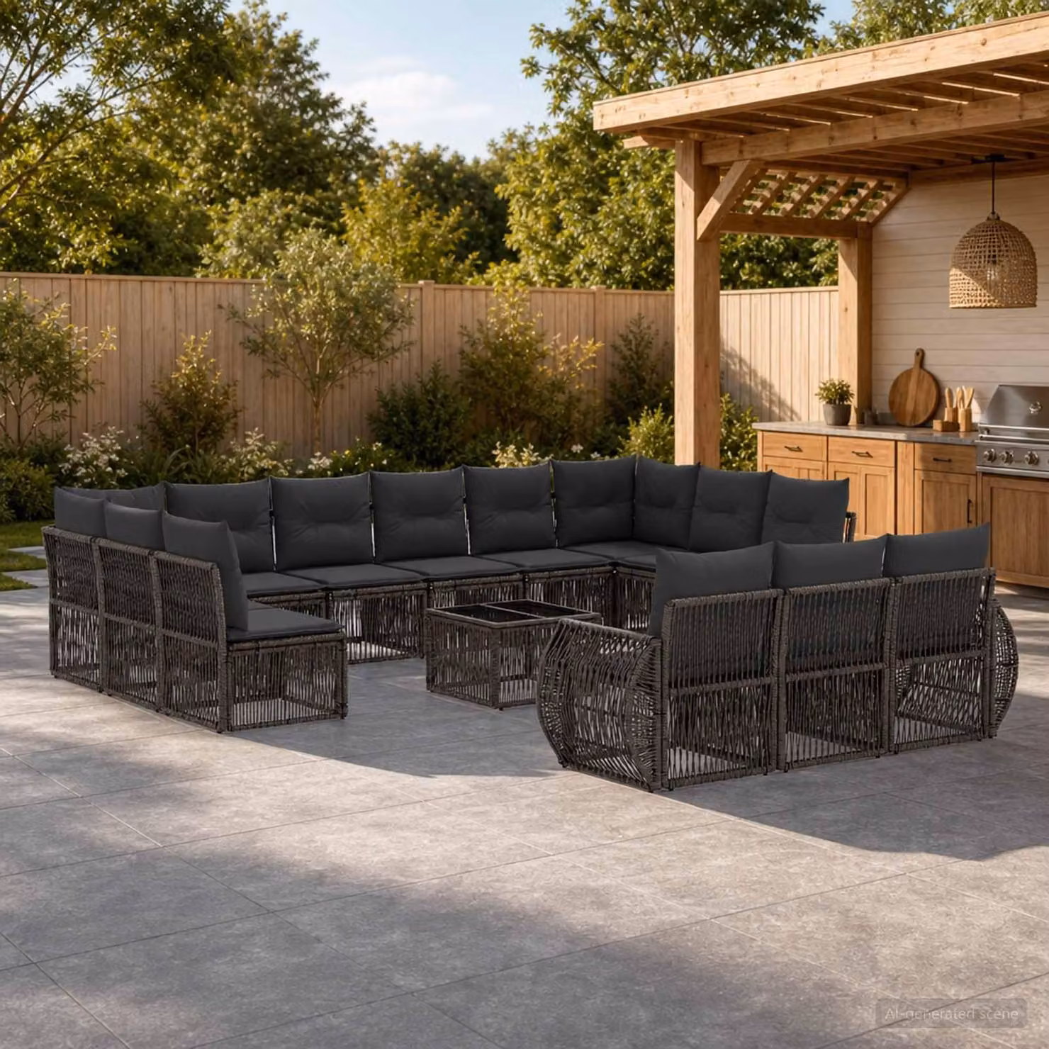 Maison Exclusive - Set di divani da giardino, 14 pezzi, grigio e grigio scuro, in rattan sintetico