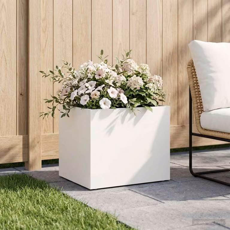 vidaXL Vaso da giardino in metallo Bianco L: 40 cm, P: 30 cm, H: 30 cm