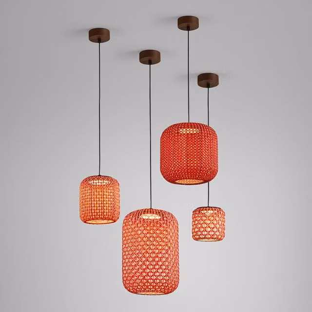 Bover Nans Lampada a Sospensione Outdoor in Rattan Rosso per Giardino con LED Dimmerabile