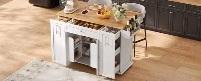 Isola cucina mobile con piano pieghevole 120x45(70)x87 cm