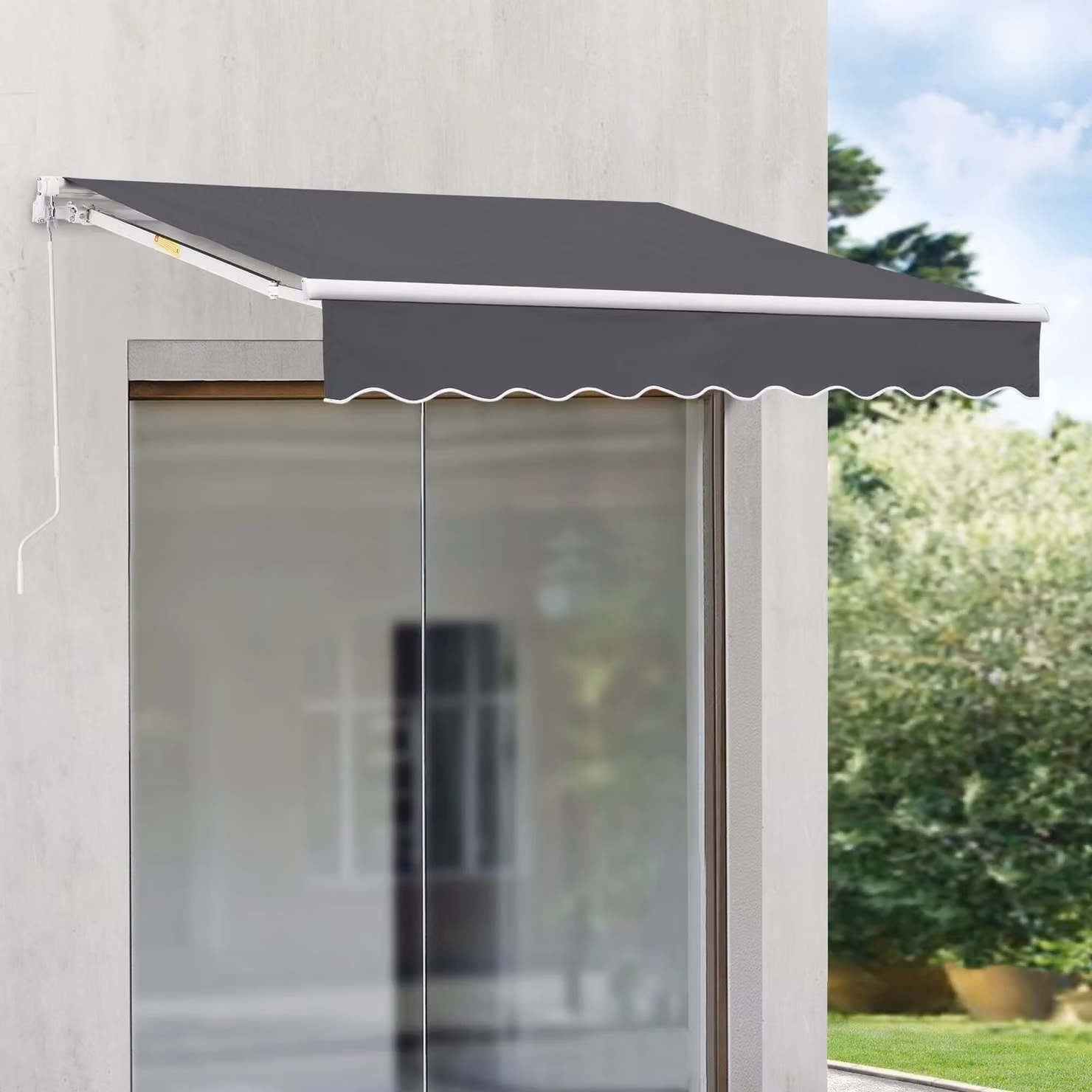 In And OutdoorMatch Tenda da sole Sincere - a comando manuale - con braccio retrattile - 300 x 250 cm - grigio scuro - protezione UV - resistente alle intemperie