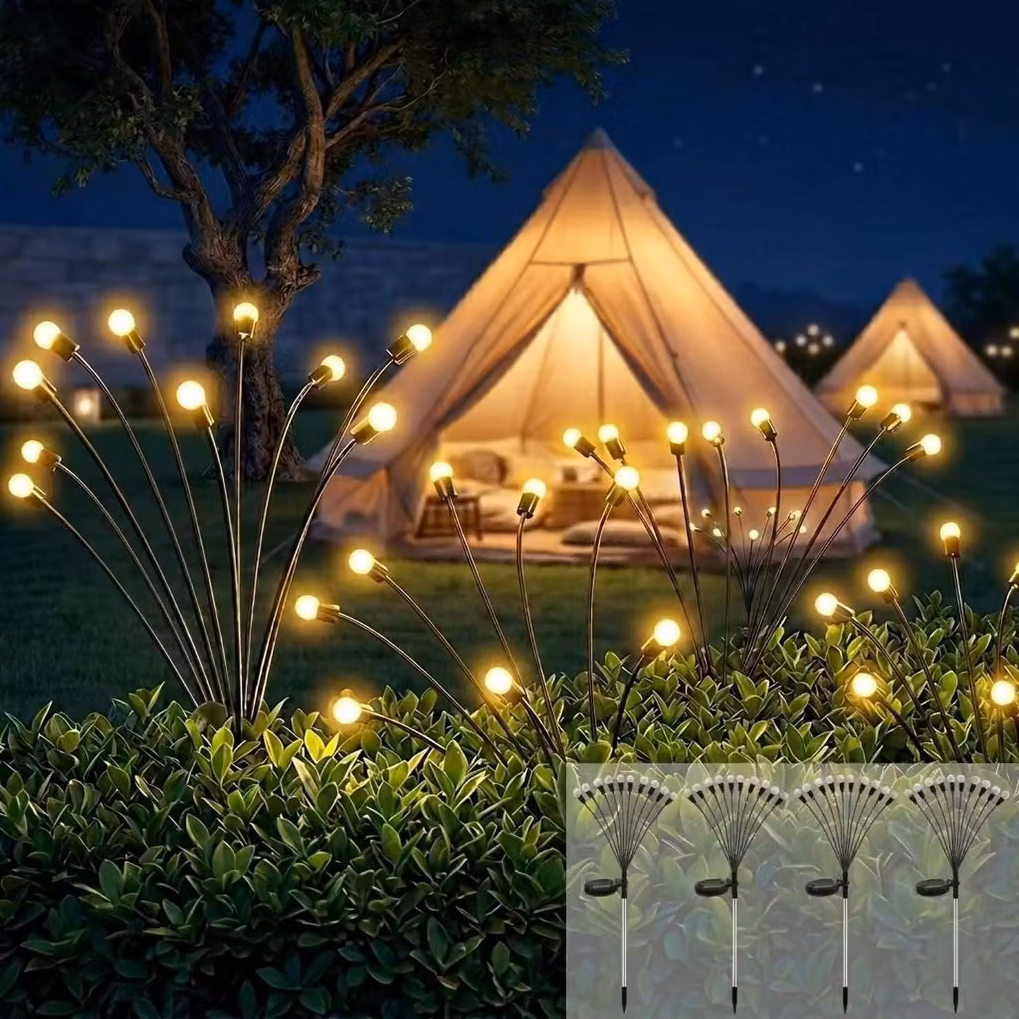 Fari solari, grado di protezione IP65, confezione da 4 pezzi, con 10 LED a luce calda