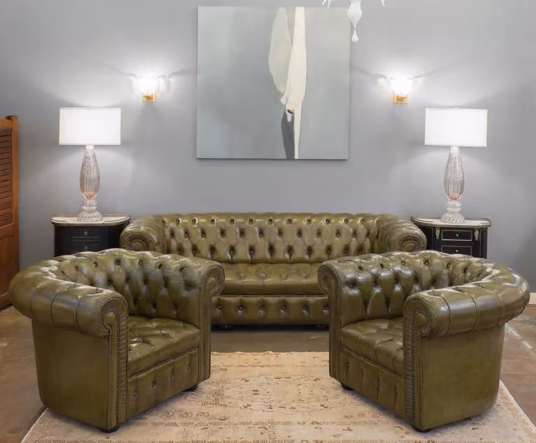 Chesterfield Leder Design Luxus Sofagarnitur Couch Sofa Polster 3+1+1 Sitzer