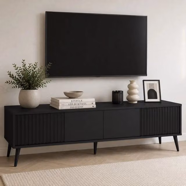 Lilelora, Mobile Porta tv un Ripiano, 180x40x48h cm Nero