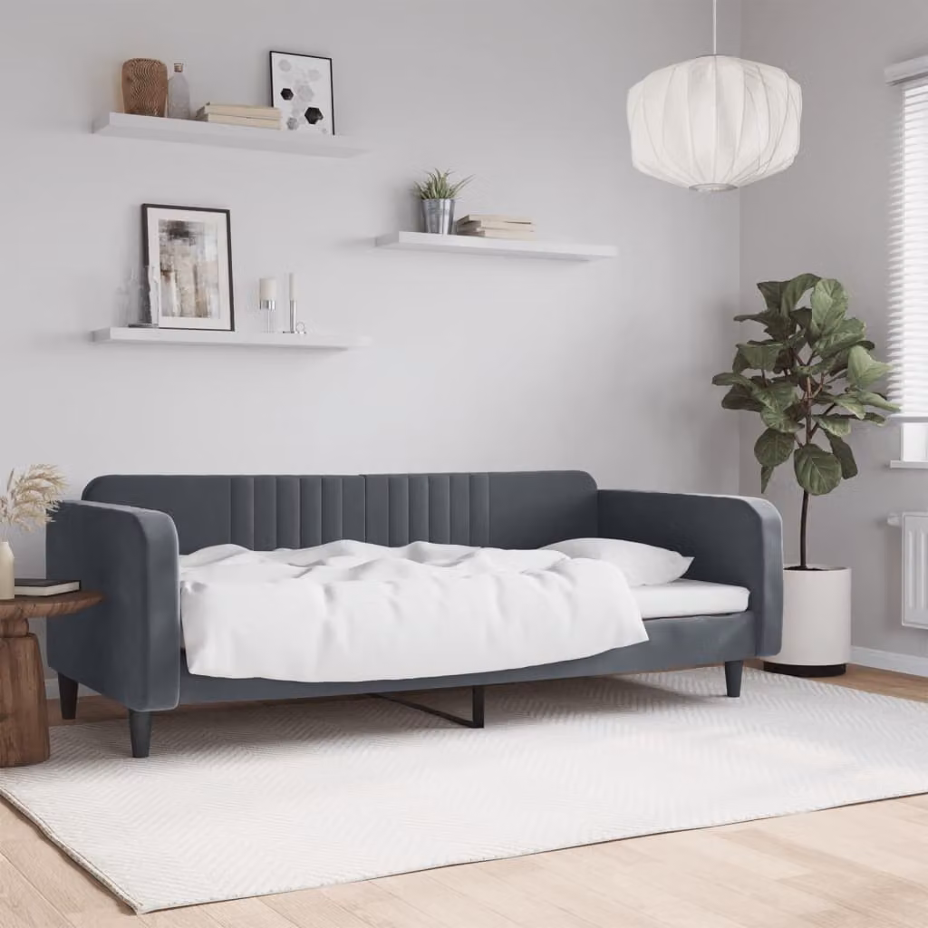 Letto da giorno vidaXL in velluto grigio con struttura imbottita, L/P/H: 90 x 190 x 75 cm
