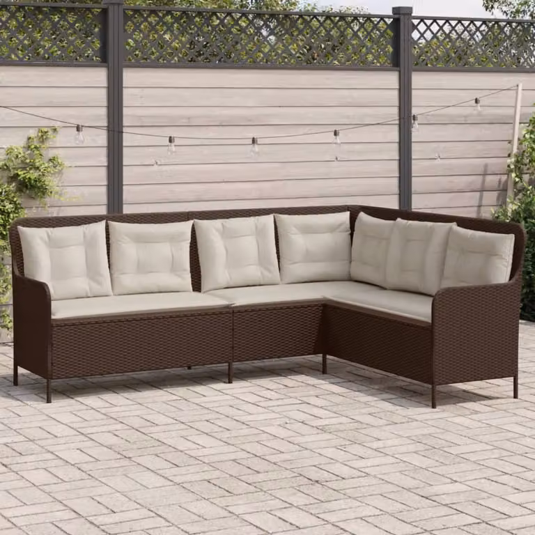 vidaXL Divano da Giardino a L con Cuscini in Polyrattan e Colore Marrone e Bianco