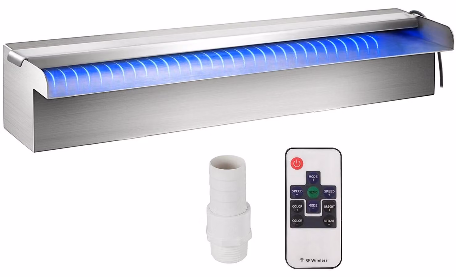 Cascata Fontana - Piscina a cascata - Troppo pieno in acciaio inossidabile extra largo con illuminazione a LED - 150 cm