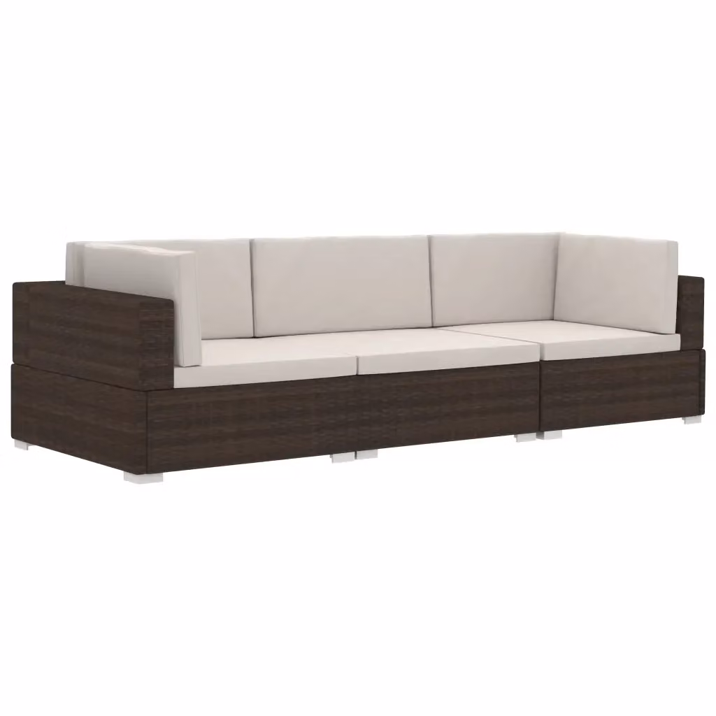 vidaXL Set Divani da Giardino a L con Cuscini in Polyrattan e Struttura in Acciaio Marrone e Bianco – 2