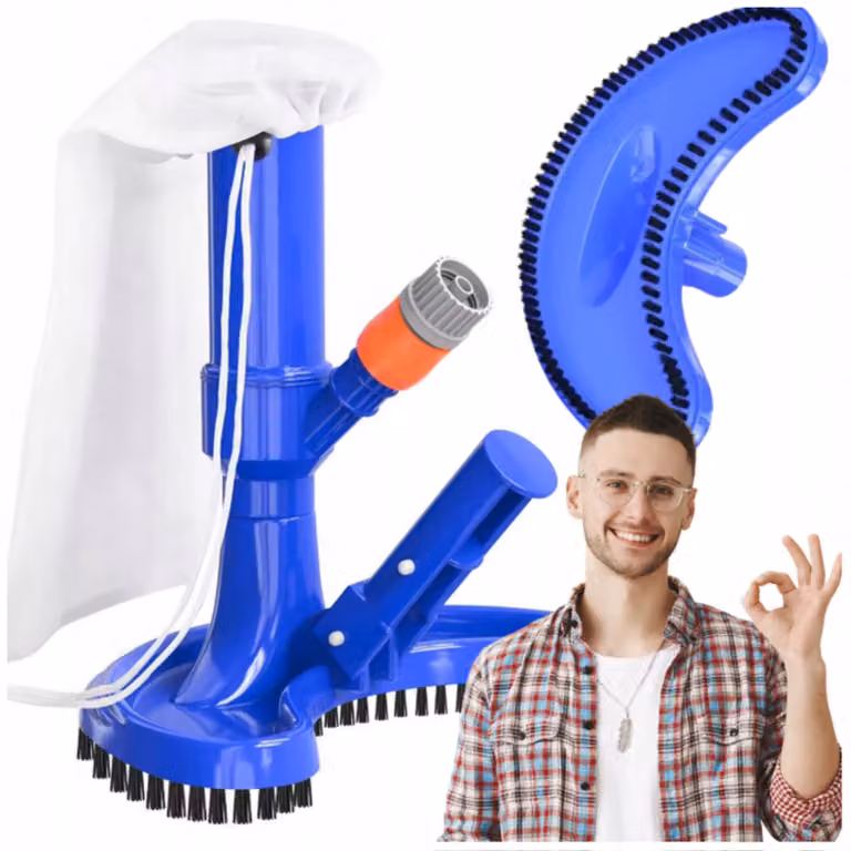 Aspiratore per pulizia piscina e laghetto, odkurzacz basenowy con sacco riutilizzabile e raccordi rapidi, blu