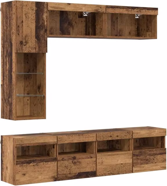 Mobile TV con led 7 pz | Armadietto TV | Mobile Porta TV Legno vecchio Legno multistrato
