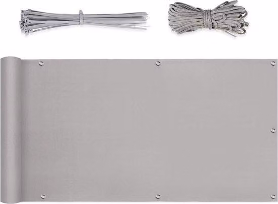 Copertura per balcone, protezione dal vento e dai raggi UV, privacy al 100%, con sistema scorrevole, fascette in nylon e corda, 90 x 500 cm, grigio chiaro